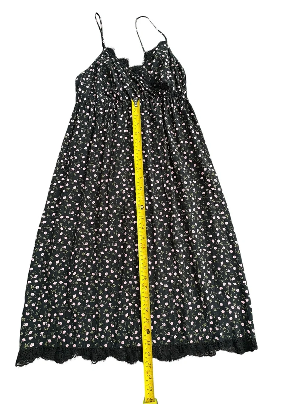 Old Navy Black Floral Lace-Trim Chemise with Pink Print
